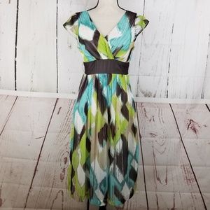 Dressbarn Dress Sz 8 Cap Sleeve Brown White A-Line